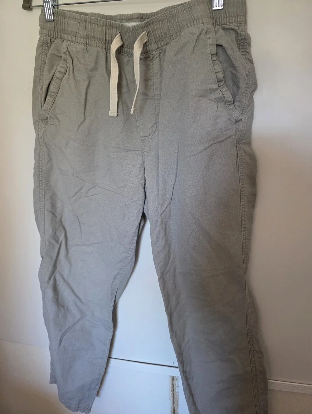 Zara Women's Beige Linen Drawstring Pull-On Pants Size Large Pockets